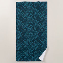 Toalla De Playa Dark teal floral damask pattern