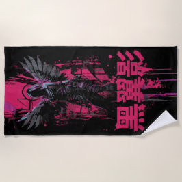 Toalla De Playa Dark Winged Warrior – Japanese Kanji Design