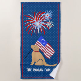 Toalla de playa de Bandera Americana del perro de 
