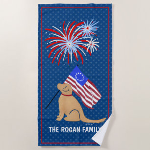 Toalla de playa de Bandera Americana del perro de