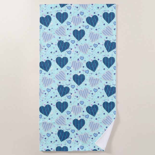 Toalla de playa de bonito Blue Hearts (Anverso)