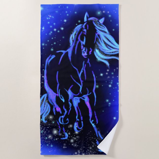 Toalla De Playa De Caballo Con Luz De Luna Azul (Anverso)