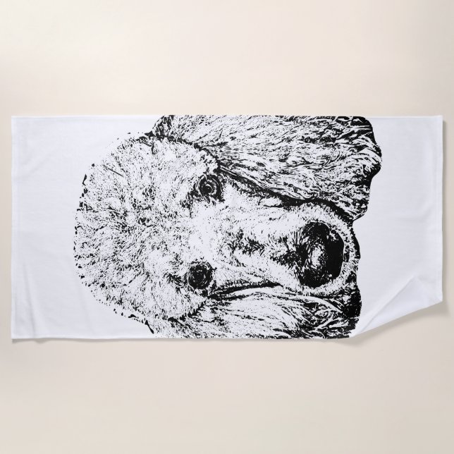 Toalla de playa de cabeza de perro – Arte de línea (Anverso)