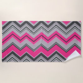 Toalla de playa de Chevron rosa y gris negrita