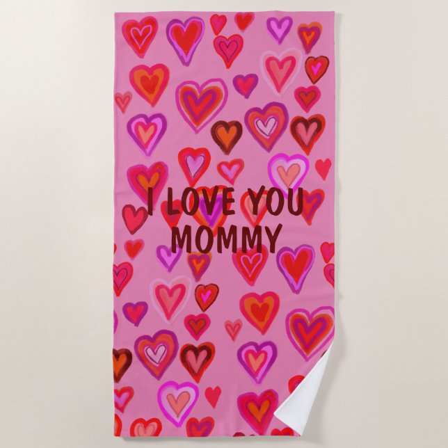 Toalla de playa de corazones rojos (Anverso)