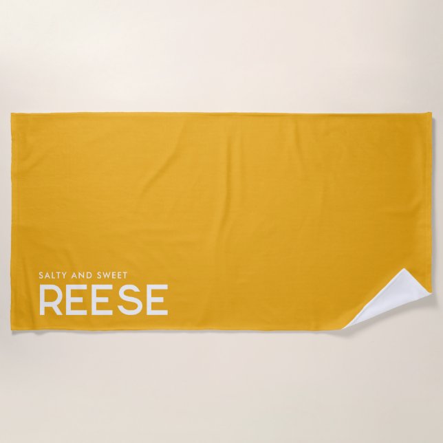 Toalla de playa de eslogan personalizado amarillo (Anverso)