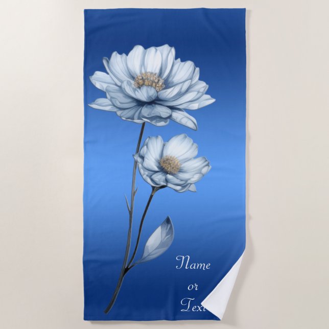 Toalla de playa de flores de acuarela azul (Anverso)