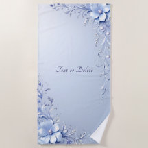 Toalla de Playa de Flores Ornamentadas Azules con
