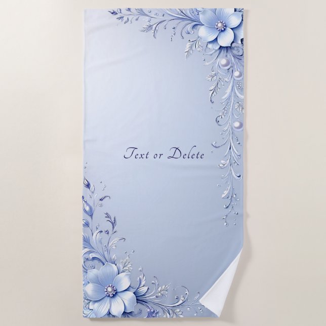 Toalla de Playa de Flores Ornamentadas Azules con  (Anverso)