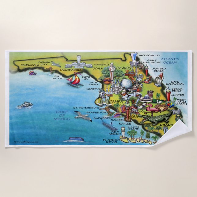 Toalla de playa de Florida Fun Map (Anverso)
