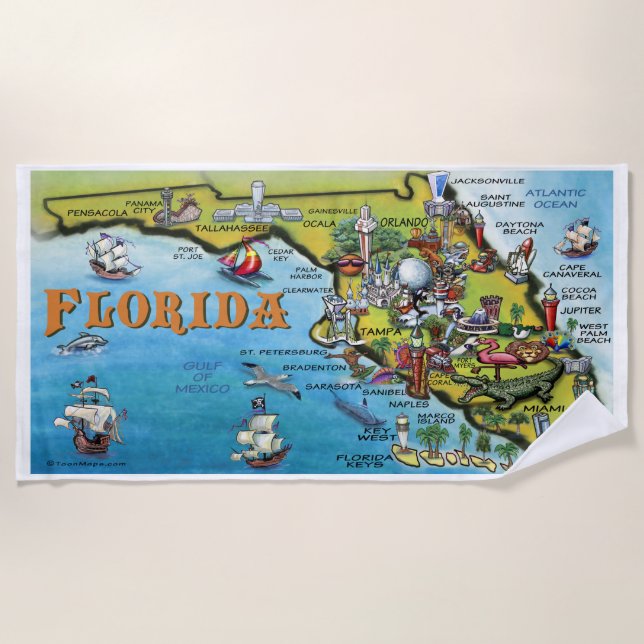 Toalla de playa de Florida Fun Map (Anverso)