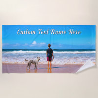 Toalla de playa de fotos con nombre de texto Perso