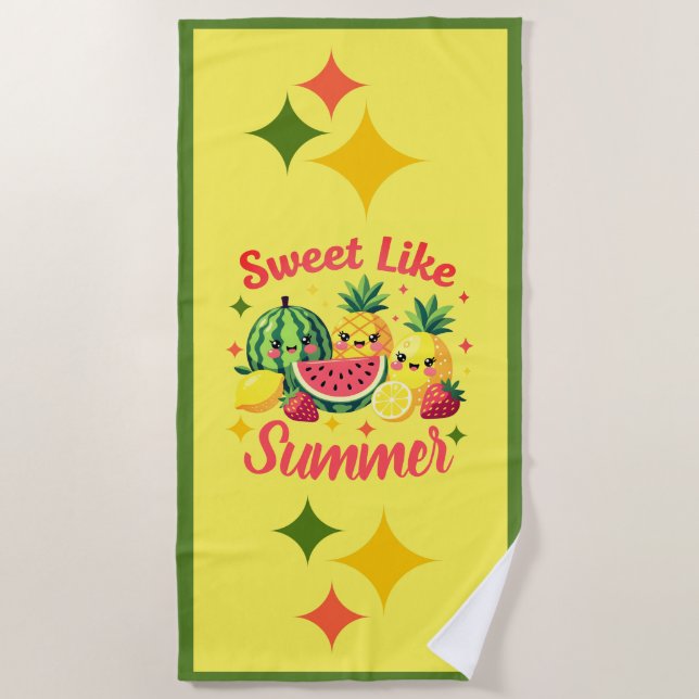 Toalla de playa de frutas tropicales lindas como e (Anverso)