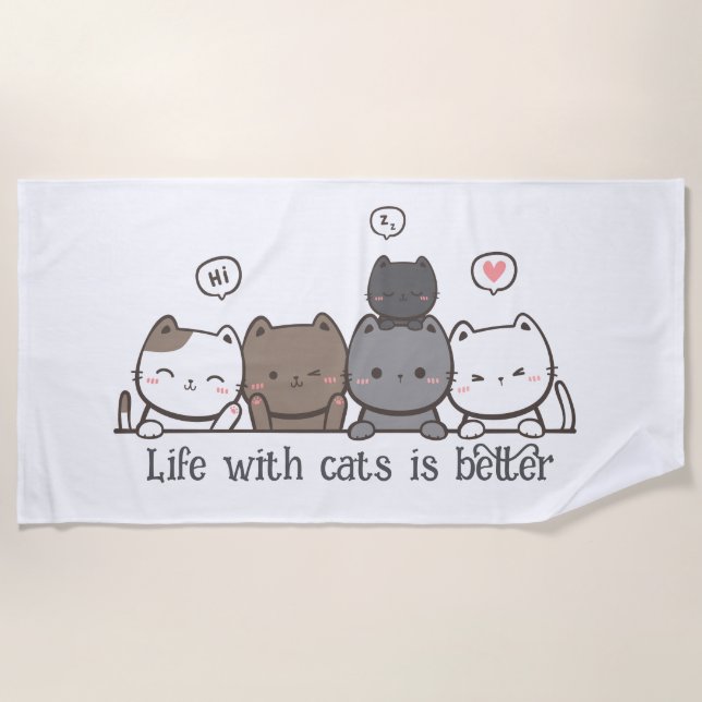 Toalla de playa de gato animada - regalos para los (Anverso)