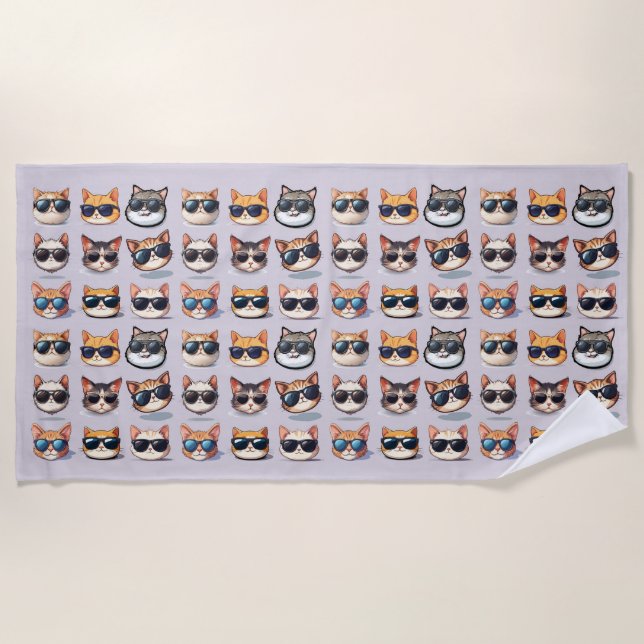 Toalla de playa de gato felino Frenzy Light Purple (Anverso)