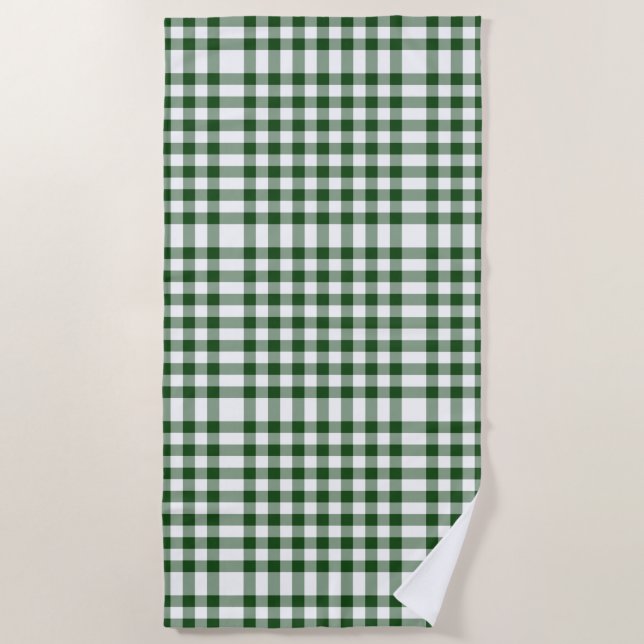 Toalla de playa de Gingham Block Plaid Green y Whi (Anverso)