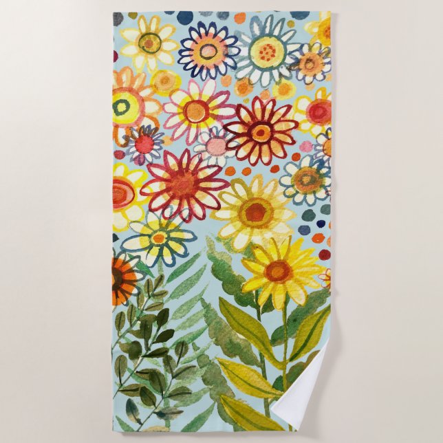 toalla de playa de girasoles acuarela (Anverso)