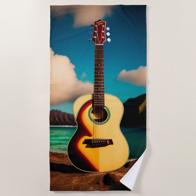 Toalla de playa de guitarra acústica hawaiana (Anverso)