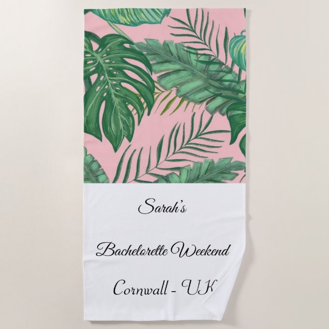 Toalla de playa de hoja de palma tropical rosa par (Anverso)
