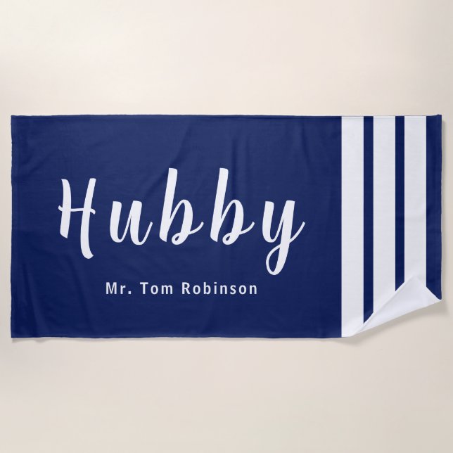 Toalla de playa de Hubby grande personalizada (Anverso)