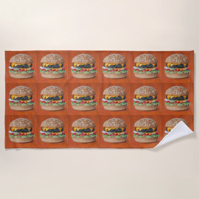 Toalla de playa de Ilustracion de Hamburger (Anverso)