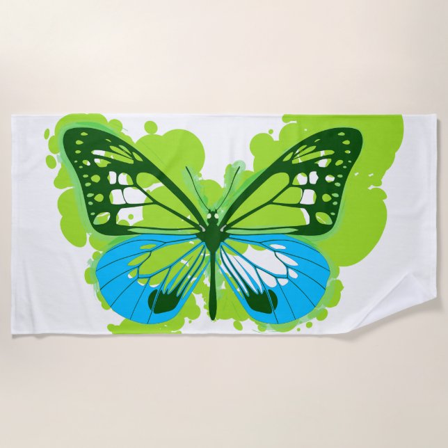 Toalla de playa de la mariposa del verde del arte (Anverso)