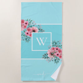 Toalla de playa de las flores de color azul celest