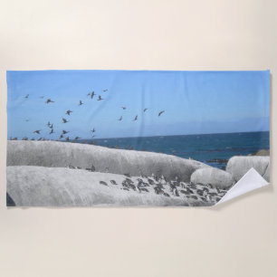 Toalla de playa de los pingüinos y de los pájaros