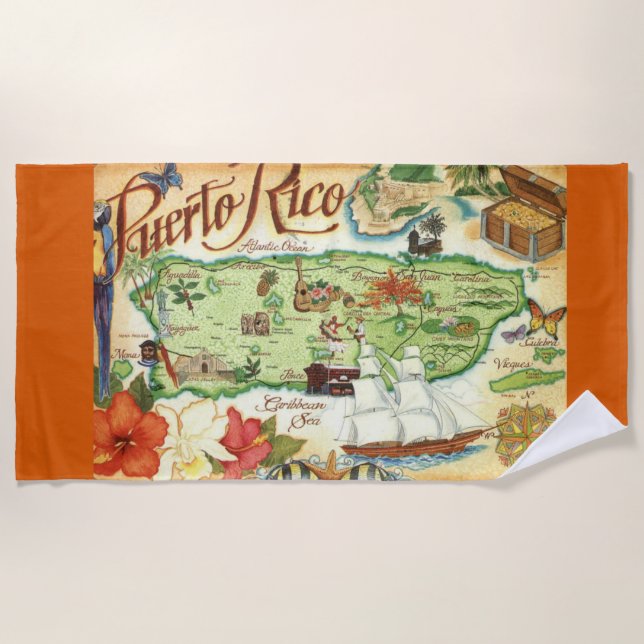 Toalla de playa de mapa de Puerto Rico (Anverso)