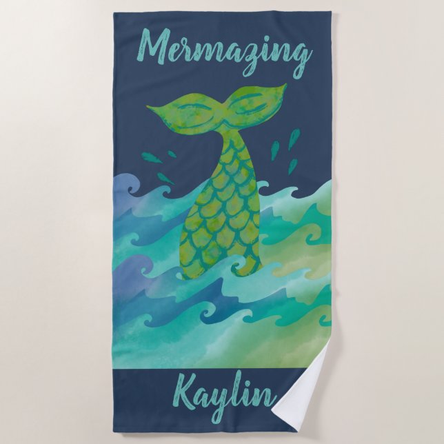 Toalla de playa de Mermazing personalizada (Anverso)