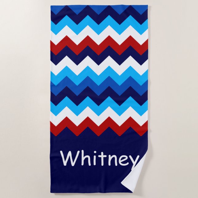 Toalla de playa de Monograma de Chevrons Azules Ro (Anverso)