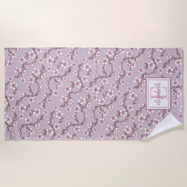 Toalla de playa de Monograma Floral - Verano perso (Anverso)