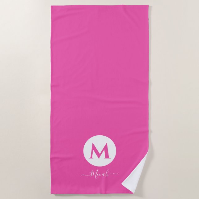 Toalla de playa de Monograma Personalizado Rosa (Anverso)