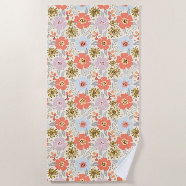 Toalla De Playa De Patrón Floral Inspirada En Boho (Anverso)