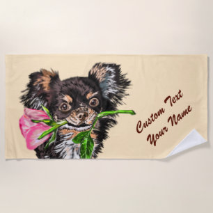 Toalla de playa de perro Mascota romántica con tex