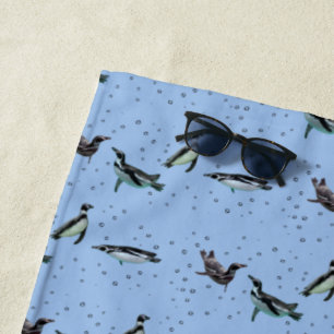 Toalla de playa de pingüinos burbujeantes (azul cl