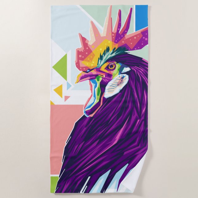 Toalla de playa de Pop Art Rooster colorido (Anverso)
