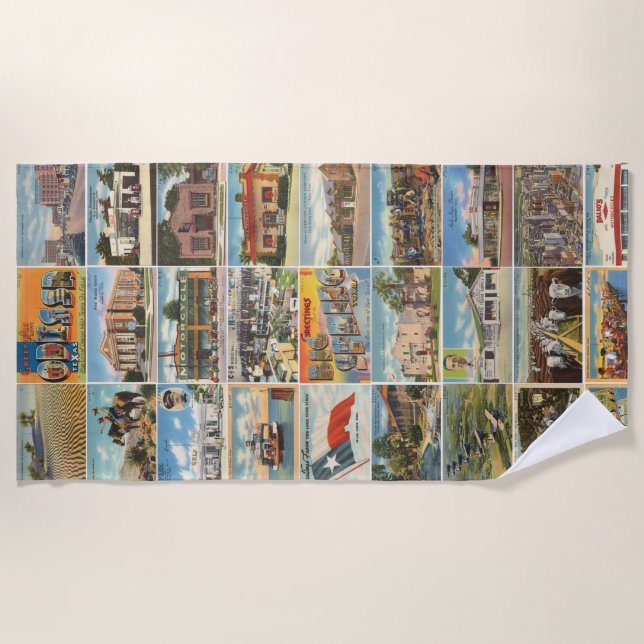 Toalla de playa de postal antigua de Texas (Anverso)