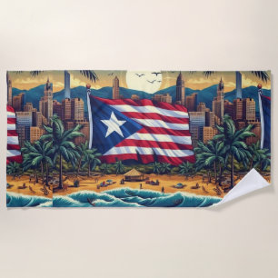 Toalla de playa de Puerto Rico con bandera
