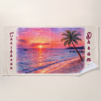 Toalla de playa de puesta de sol de ensueño caribe