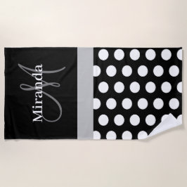 Toalla de playa de puntos de Polka blanco negro co