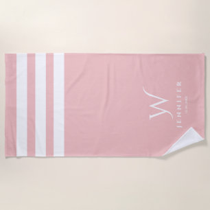 Toalla de playa de rayas rosa personalizada para b