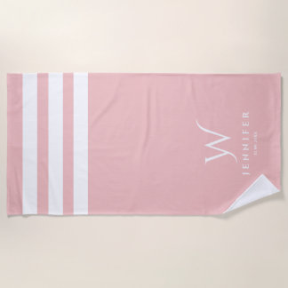 Toalla de playa de rayas rosa personalizada para b