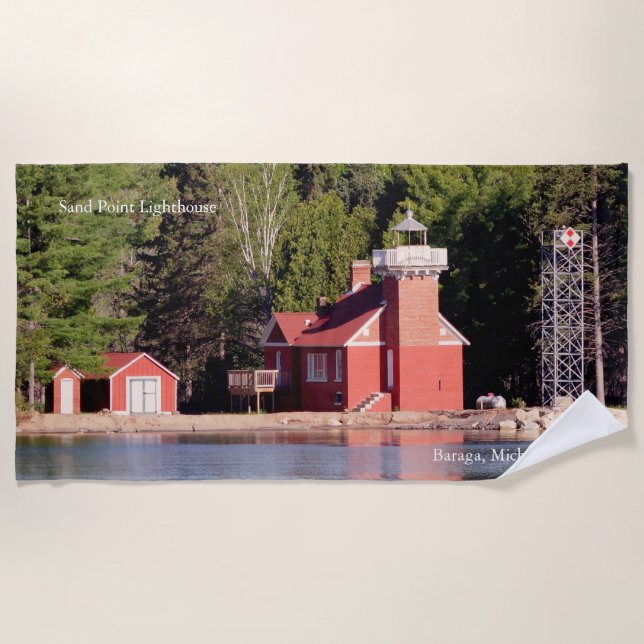 Toalla de playa de Sand Point Lighthouse Baraga (Anverso)