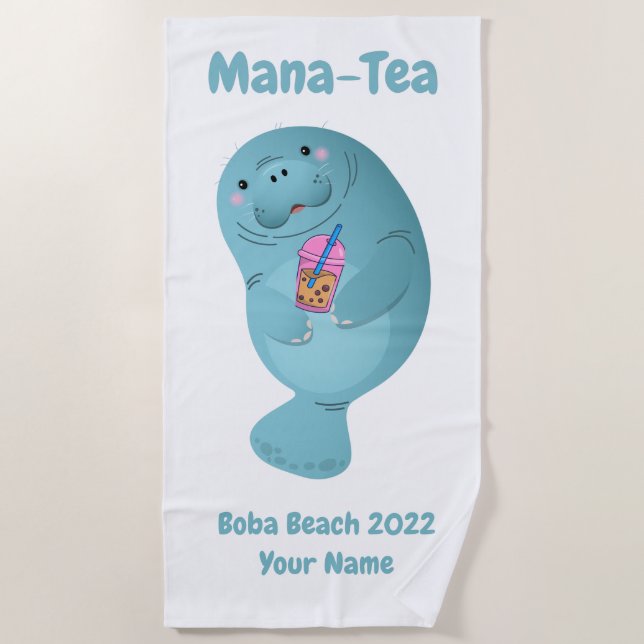 Toalla de playa de té-manatee personalizada Boba T (Anverso)