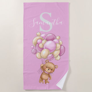 Toalla de playa de Teddy Bear Pink Balloons para n