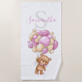 Toalla de playa de Teddy Bear Pink Balloons para n