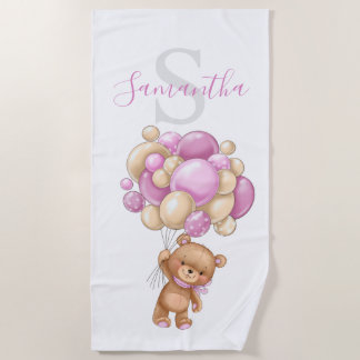 Toalla de playa de Teddy Bear Pink Balloons para n
