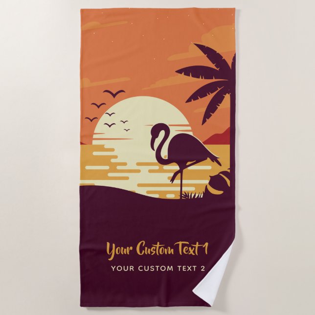 Toalla de playa de texto personalizado Flamingo tr (Anverso)