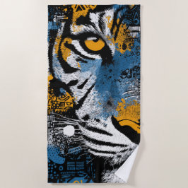 Toalla de playa de tigre – Arte gráfico azul amari